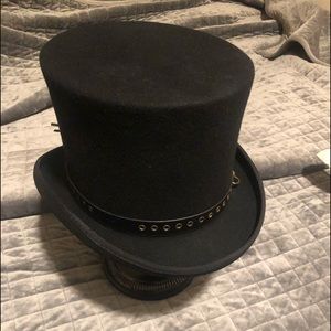 Vintage wool top hat with embellishments: 24 1/2”